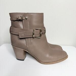Christian Dior Taupe Leather Buckle Ankle Boots Size 37.5 Cowboy Western Booties